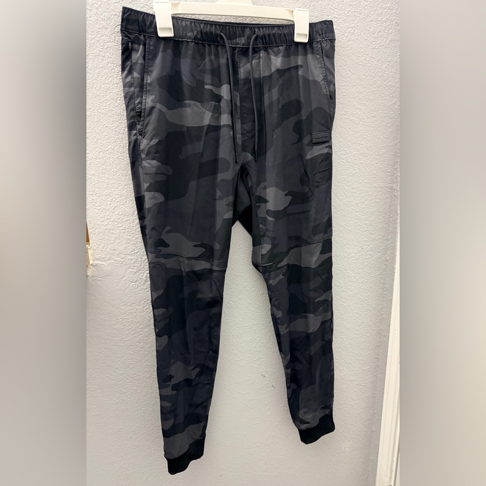 Hollister Jogger Pants Mens Size M Skinny Black Camouflage Drawstring Sport